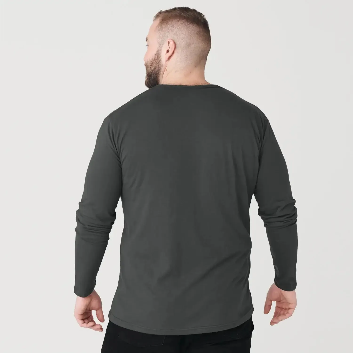 True Classic Long Sleeve Henley T-Shirt in Carbon