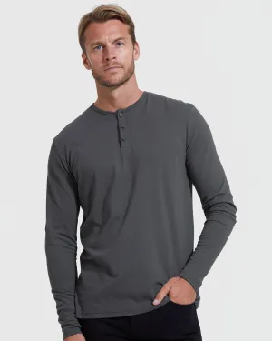 True Classic Long Sleeve Henley T-Shirt in Carbon