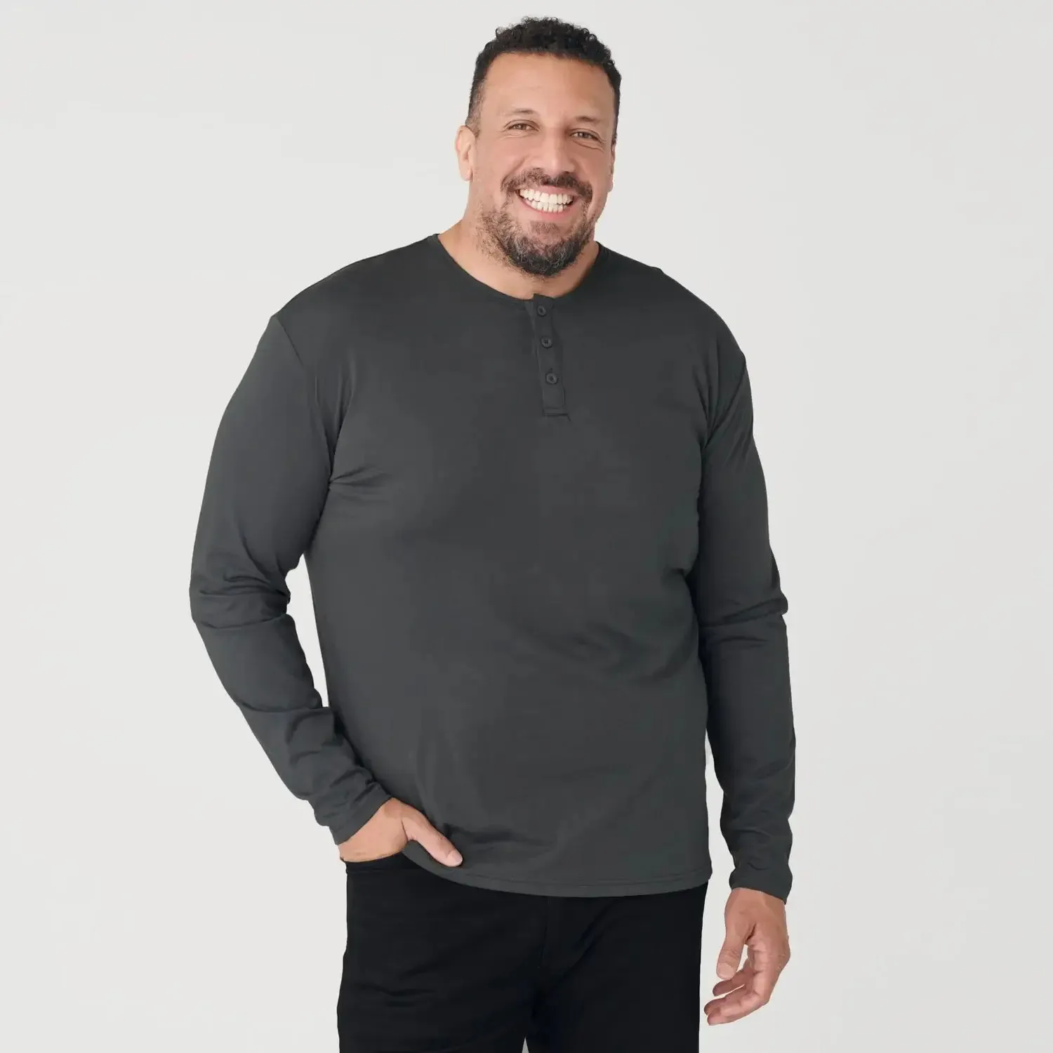 True Classic Long Sleeve Henley T-Shirt in Carbon