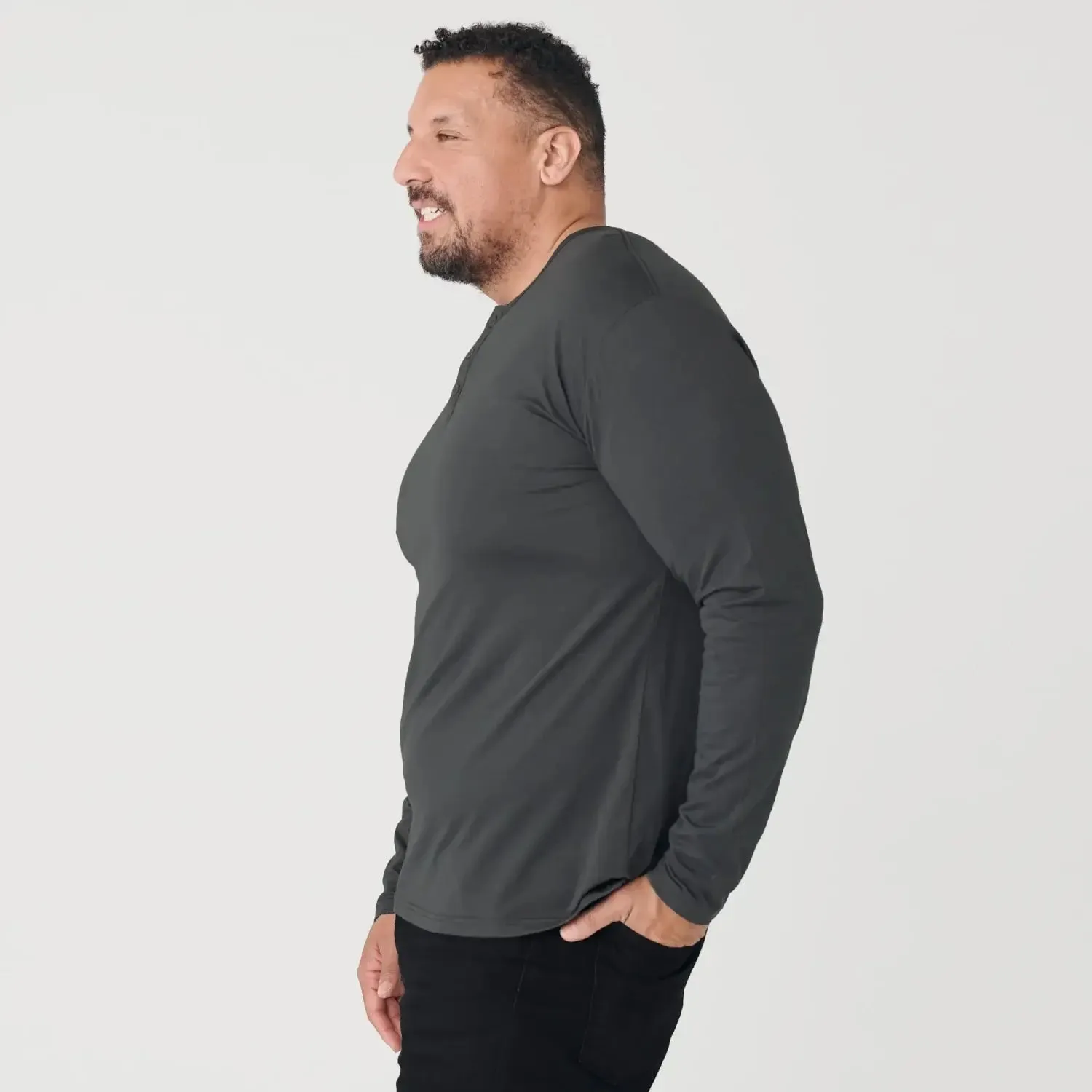 True Classic Long Sleeve Henley T-Shirt in Carbon