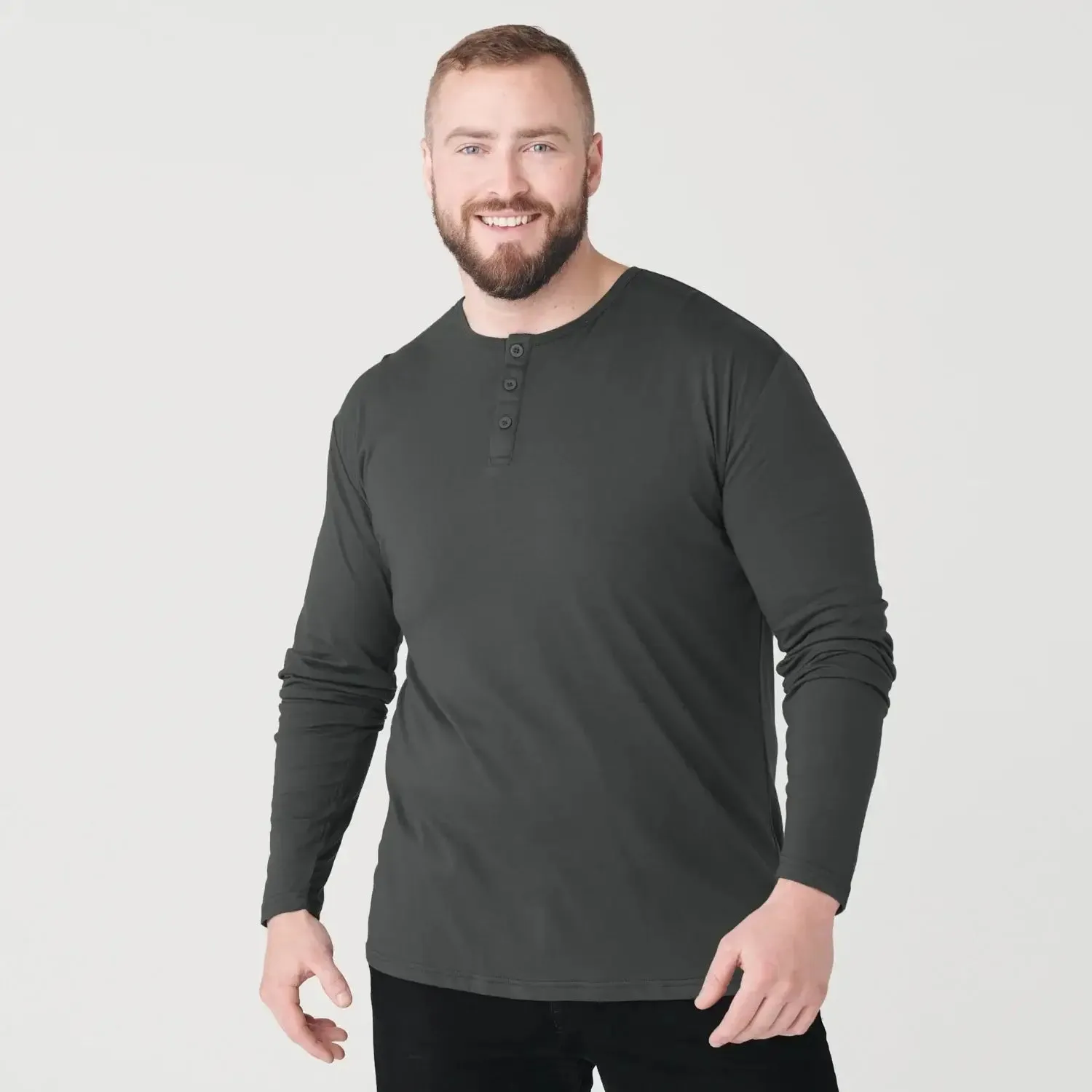 True Classic Long Sleeve Henley T-Shirt in Carbon