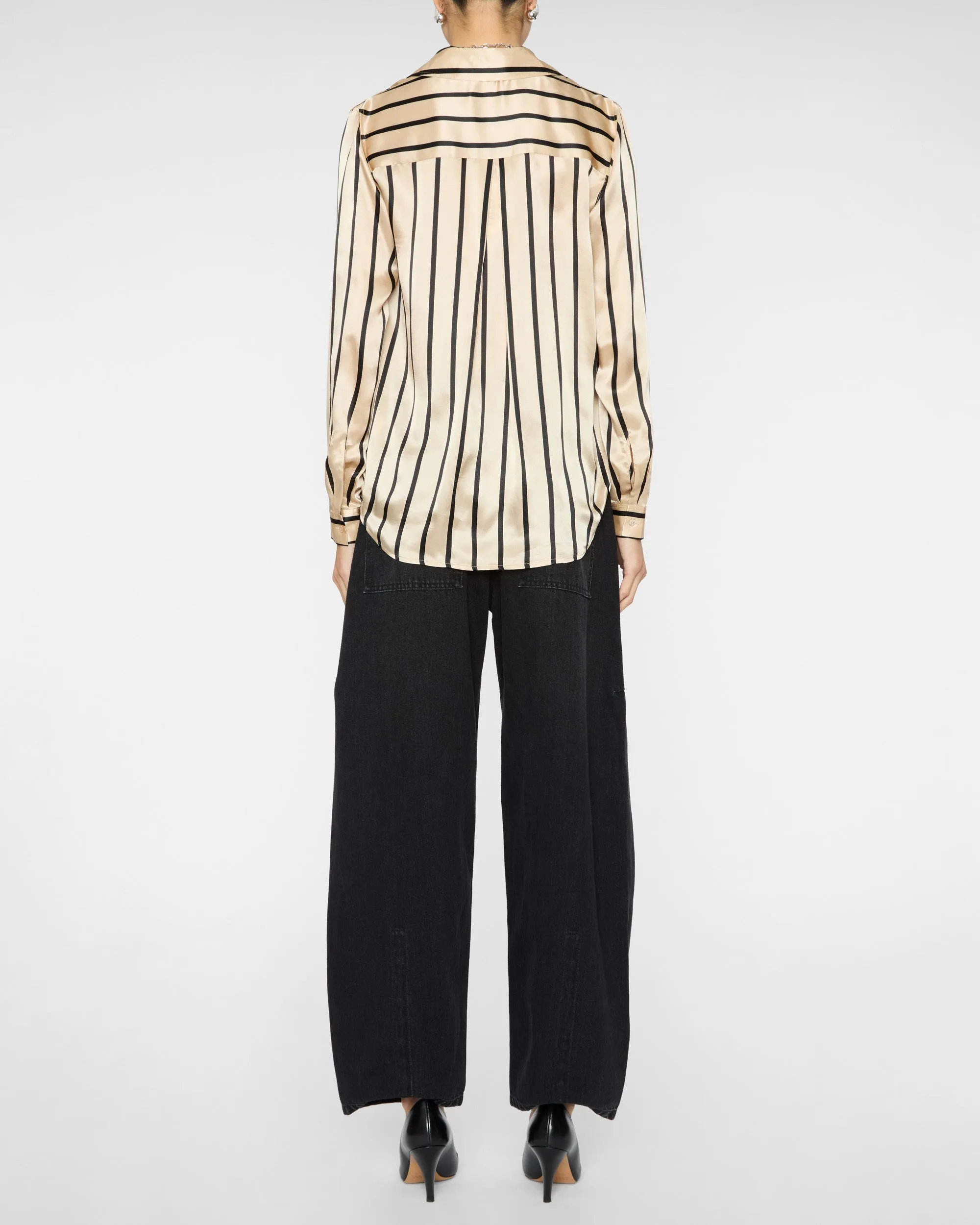 Tyler Long Sleeve Blouse in Almond/Black Stripe