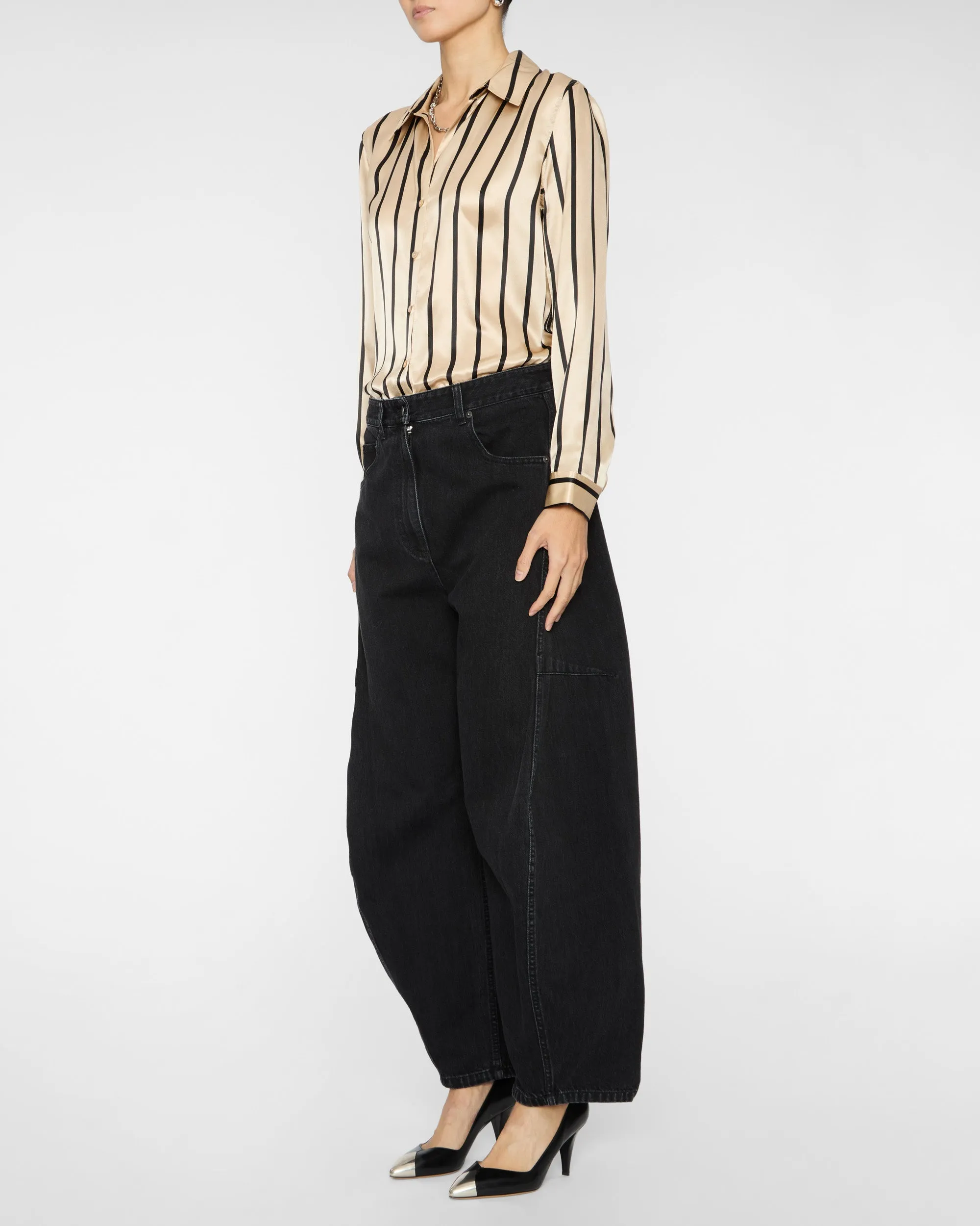 Tyler Long Sleeve Blouse in Almond/Black Stripe