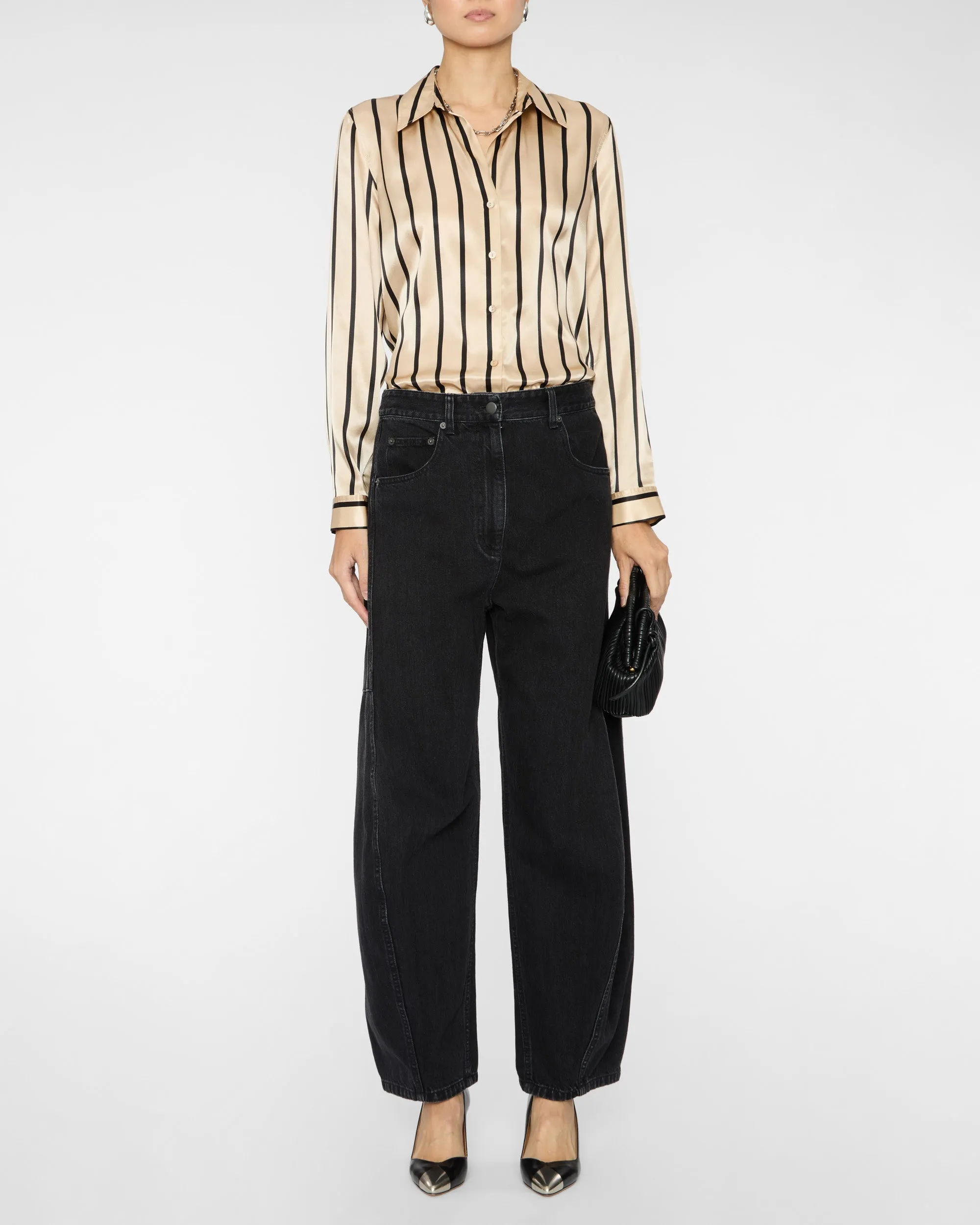 Tyler Long Sleeve Blouse in Almond/Black Stripe