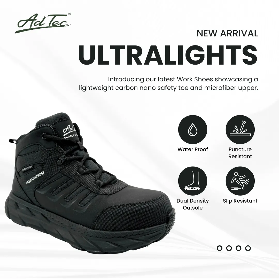 ULTRALIGHT: WOMEN'S 6" WORK BOOT: BLACK 8258PR [CARBON NANO SAFETY TOE, WATERPROOF, PUNCTURE RESISTANT, SLIP RESISTANT]