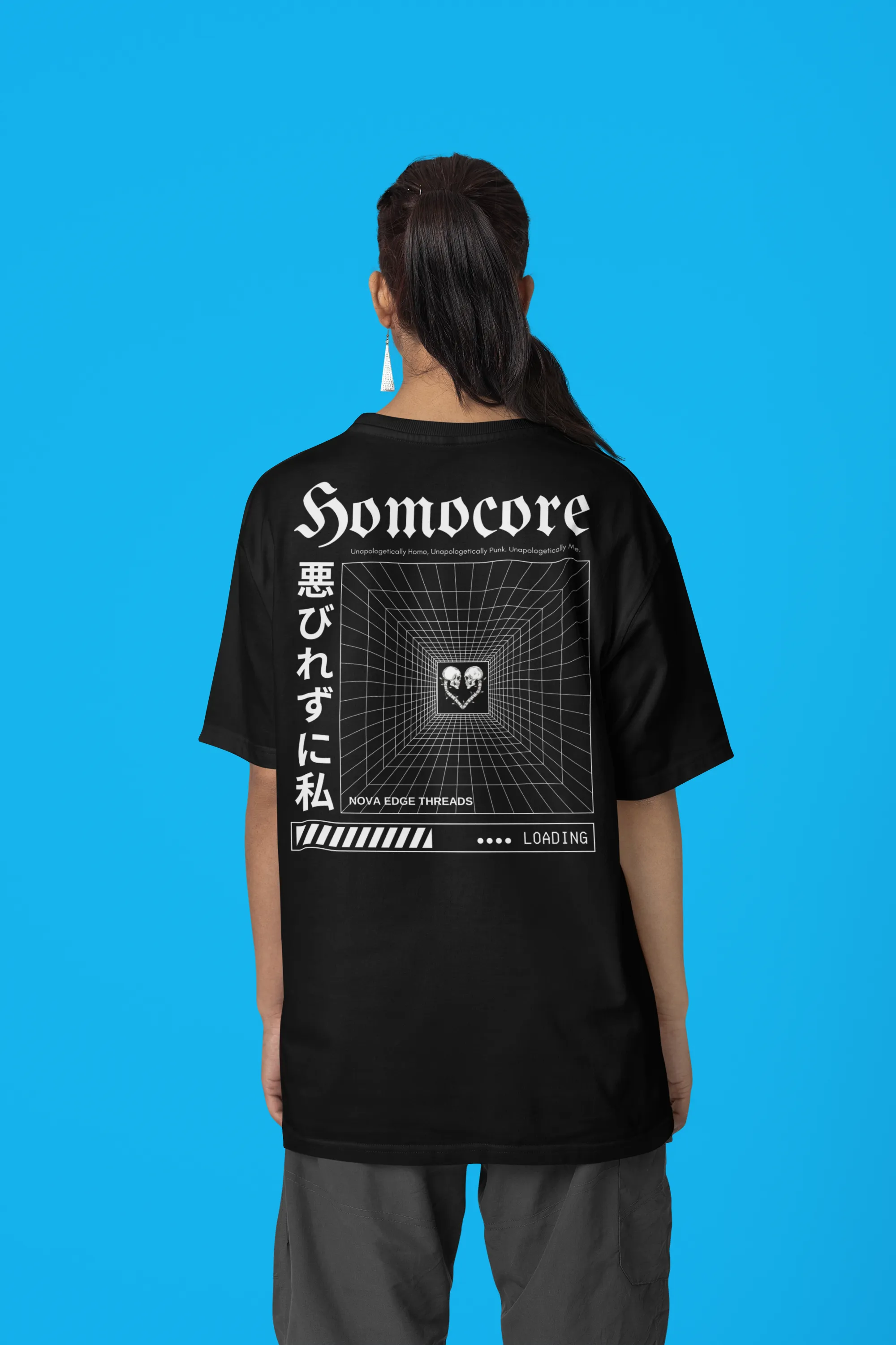 Unapologetically Homocore Graphic Tee Japanese Streetwear Inspired Black Oversize Deep Drop Shoulder Tee - 190 GSM