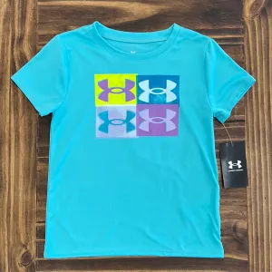 Under Armour Girl UA Quadrant Logo Short Sleeve Tee - Radial Turquoise