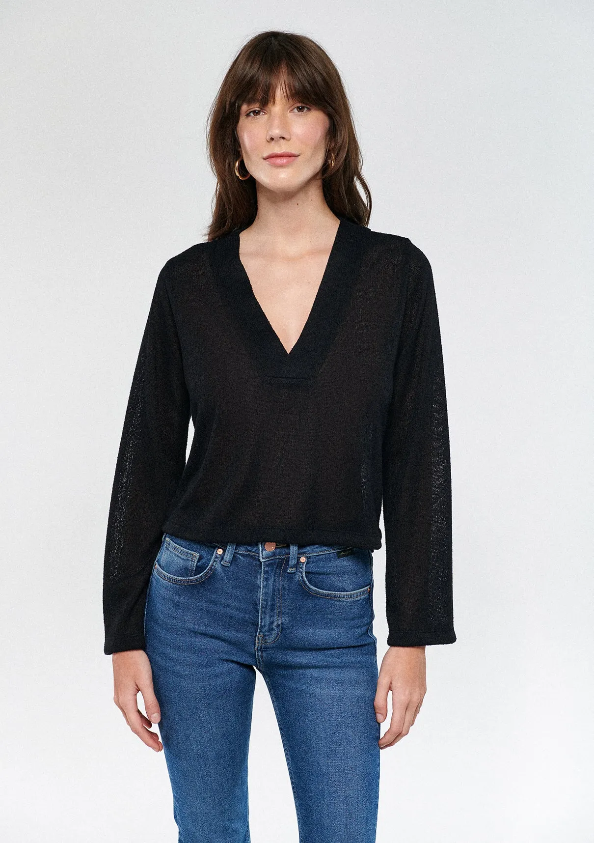 V Neck Black Top