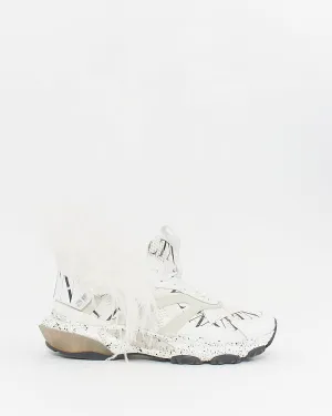 Valentino Men's White/Black Fabric and Leather Camouflage Feathers Sneakers - 44