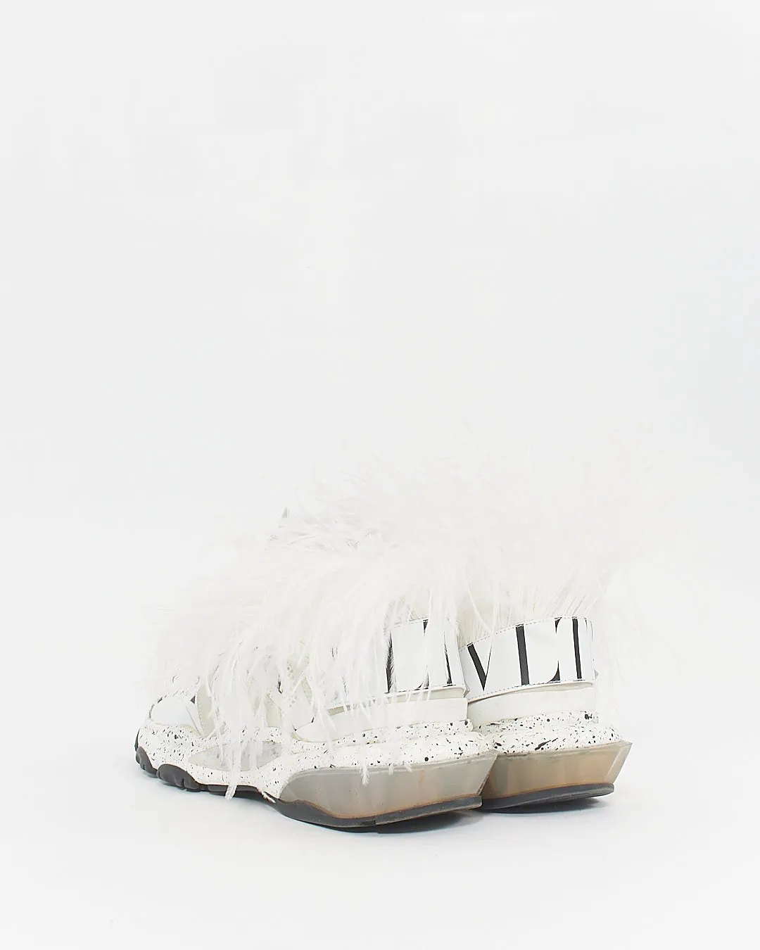 Valentino Men's White/Black Fabric and Leather Camouflage Feathers Sneakers - 44