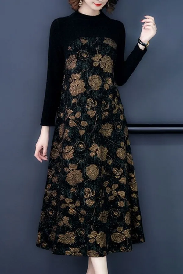 Velvet Flocking High Collar Dress