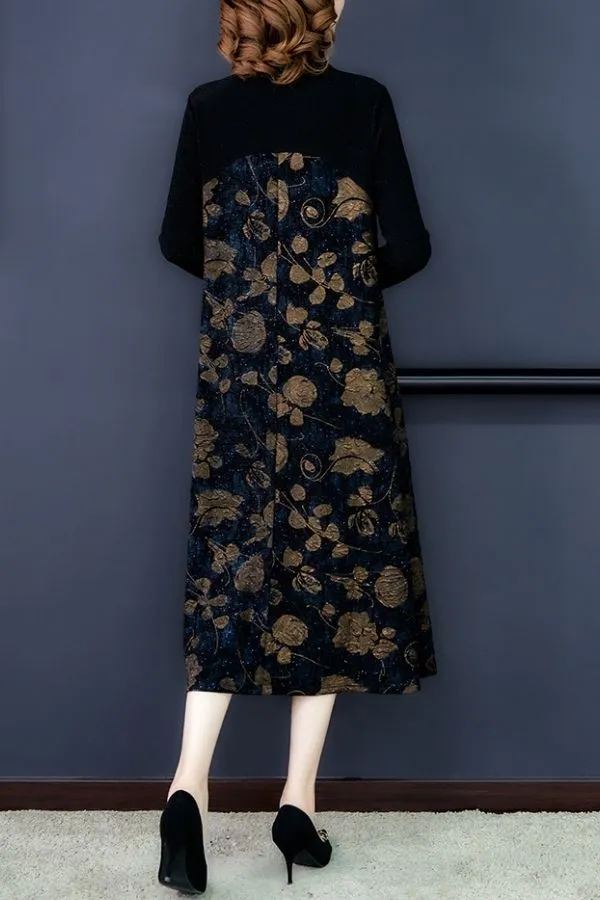 Velvet Flocking High Collar Dress