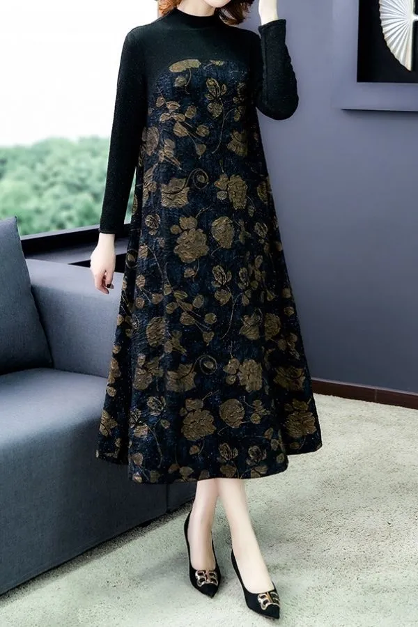 Velvet Flocking High Collar Dress