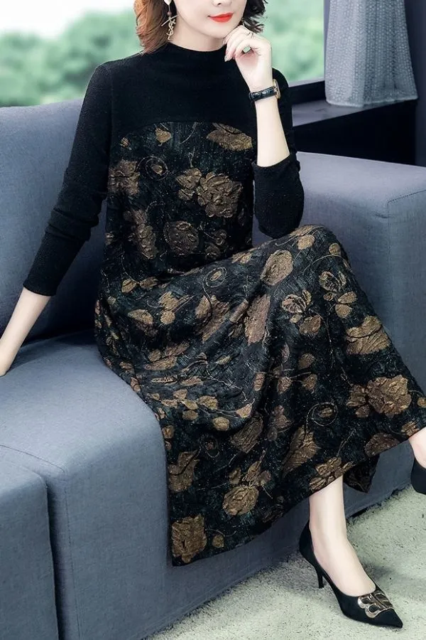 Velvet Flocking High Collar Dress