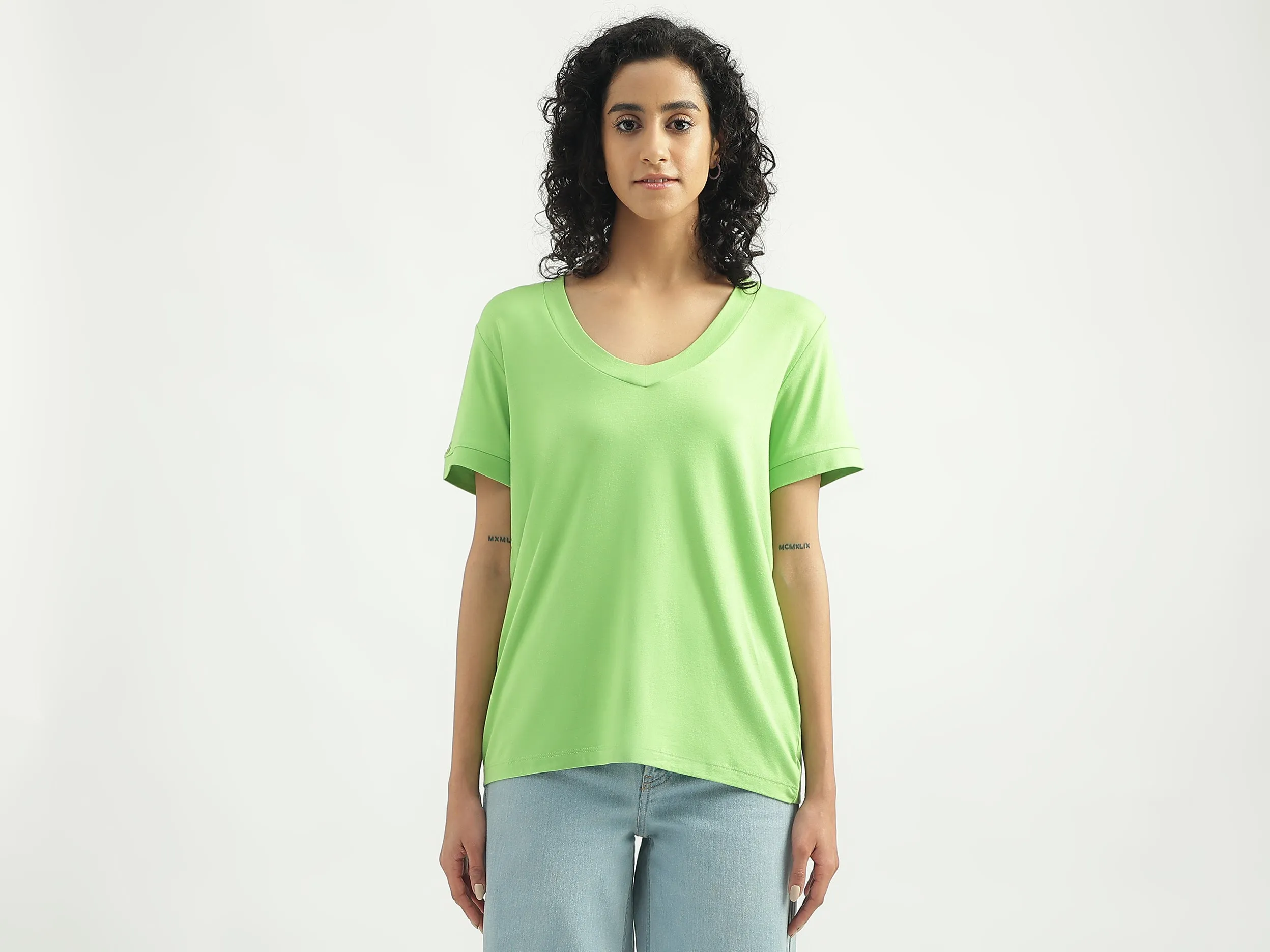 Viscose Solid V-Neck Women T-shirts