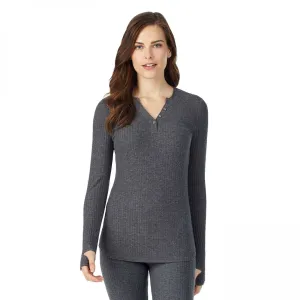 Warm Essentials by Cuddl Duds Women's So Soft Rib Long Sleeve Henley Shirt