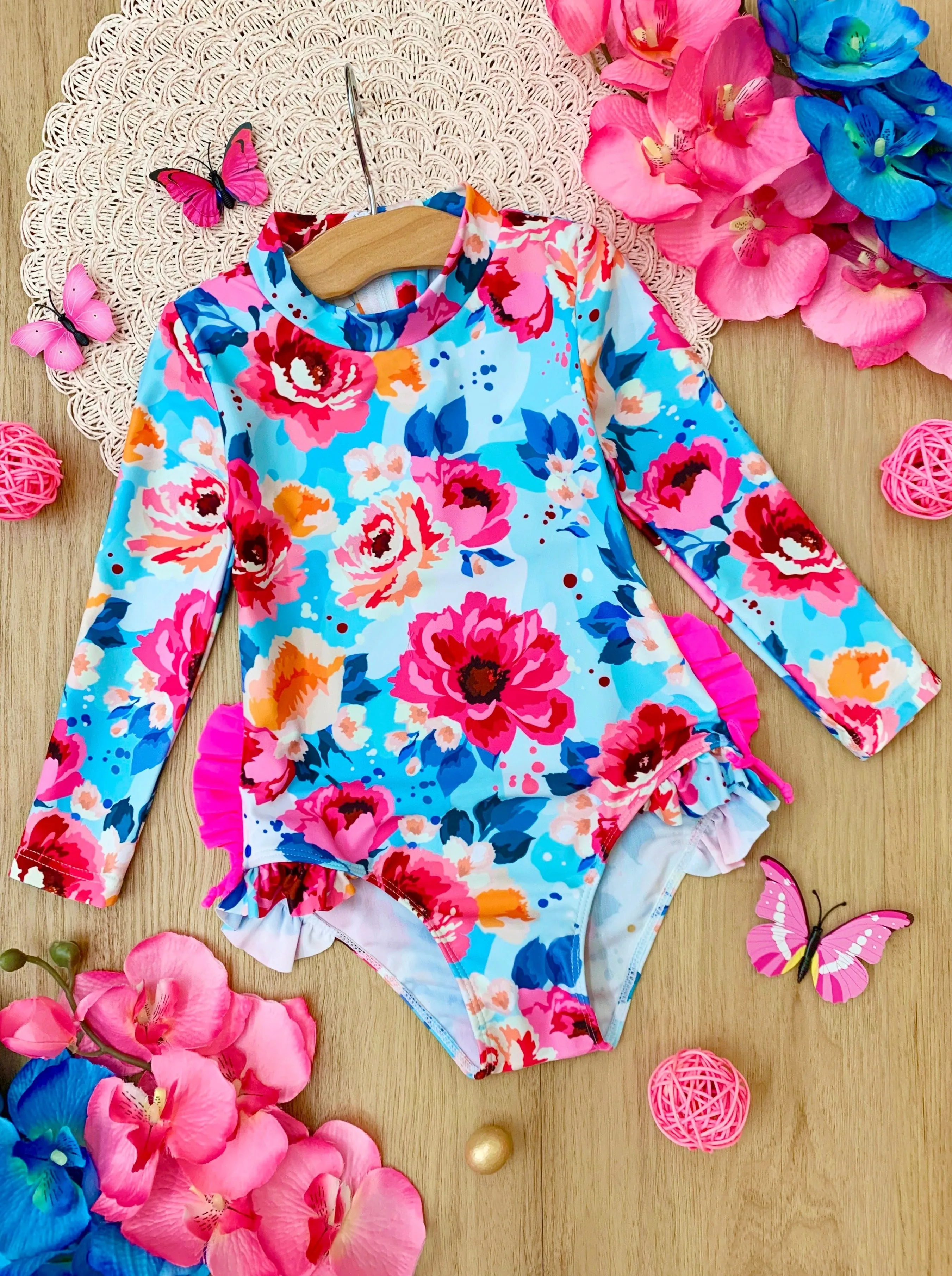 Water Flower One Piece Rash Guard Swimsuit