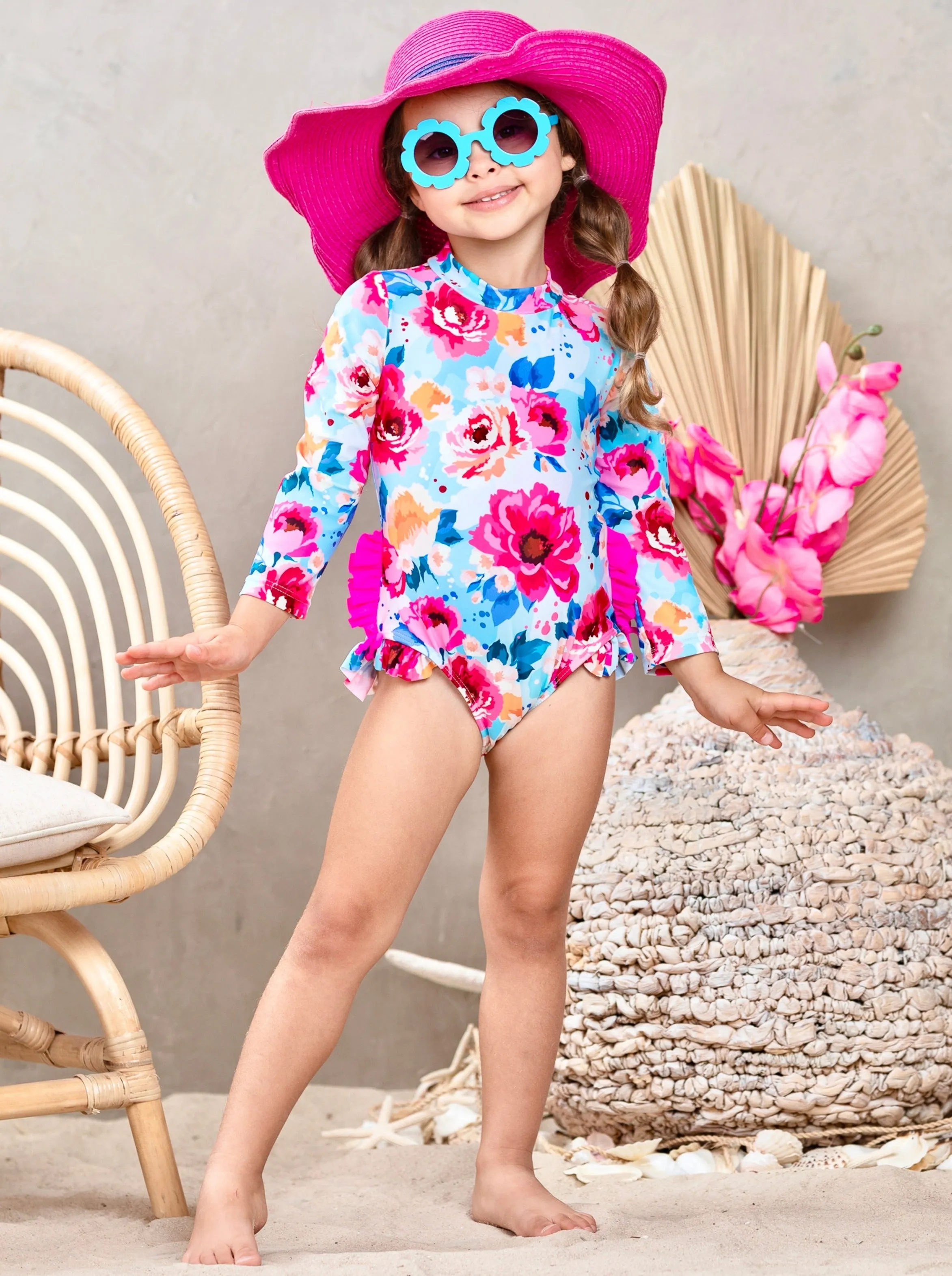 Water Flower One Piece Rash Guard Swimsuit