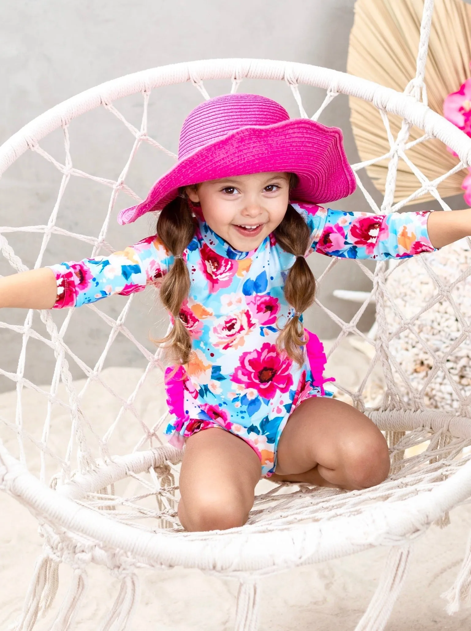 Water Flower One Piece Rash Guard Swimsuit
