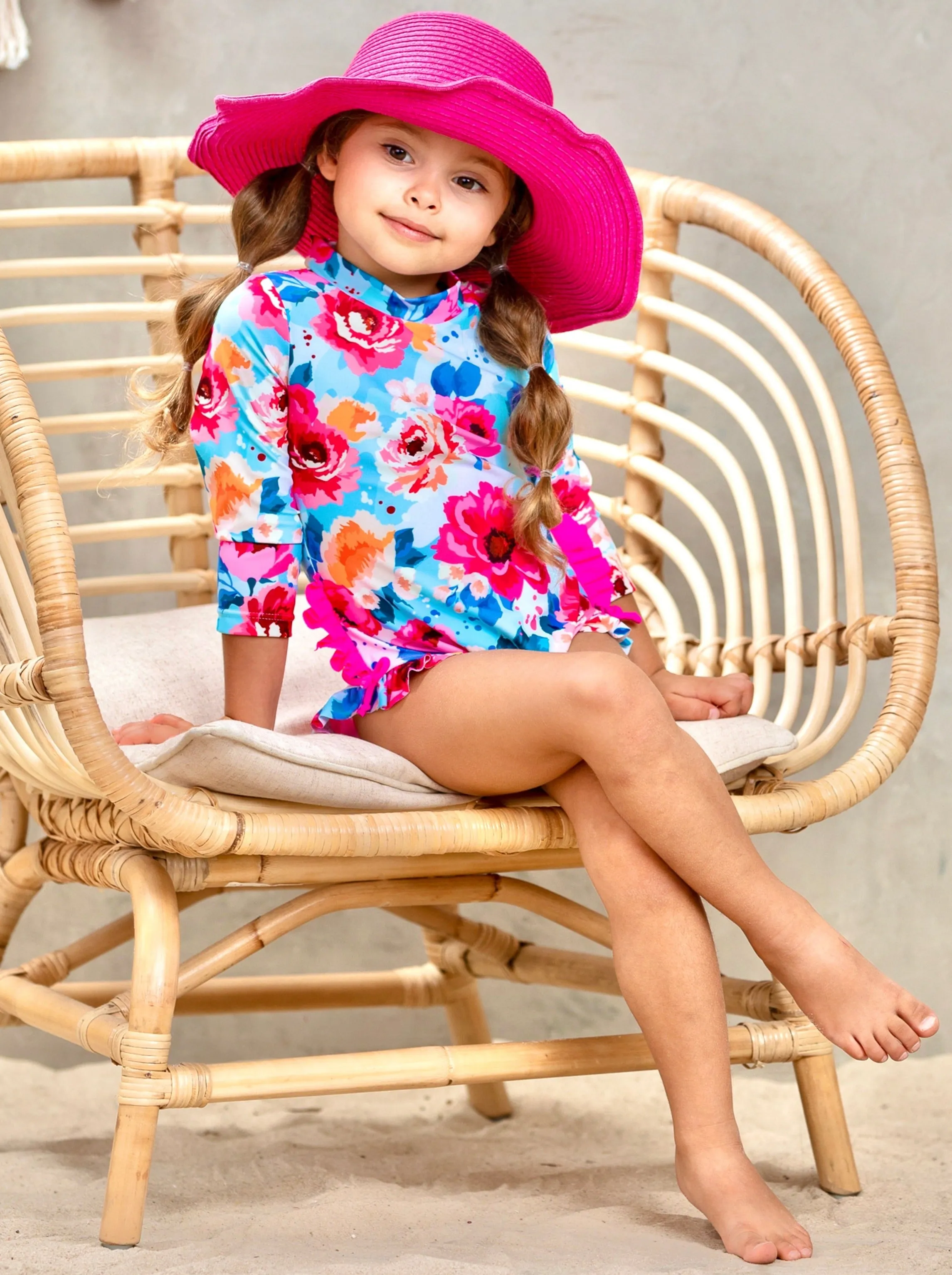 Water Flower One Piece Rash Guard Swimsuit