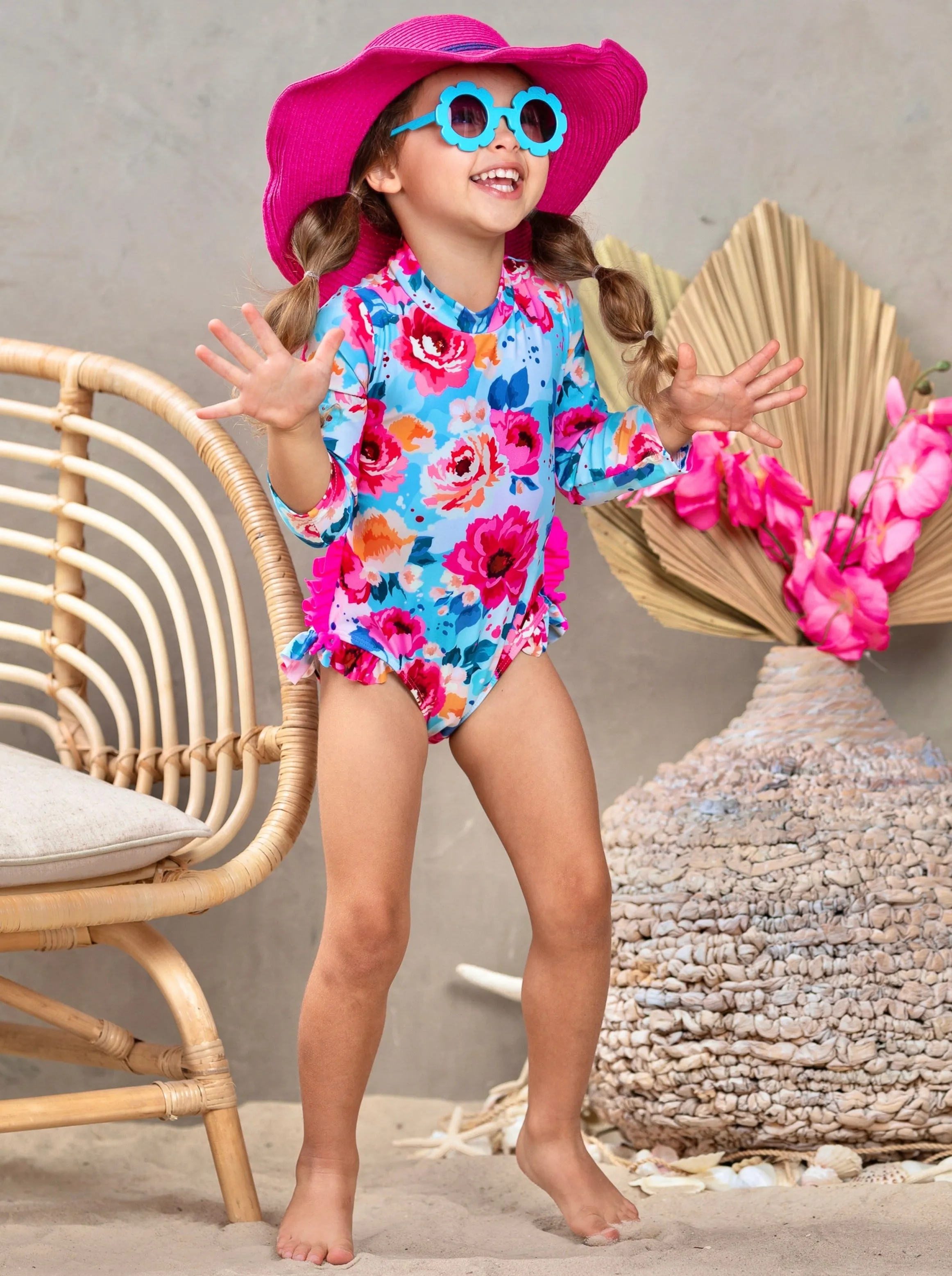 Water Flower One Piece Rash Guard Swimsuit