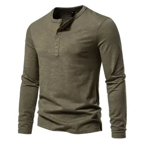West Louis™ Long Sleeved Henley Collar T-shirts