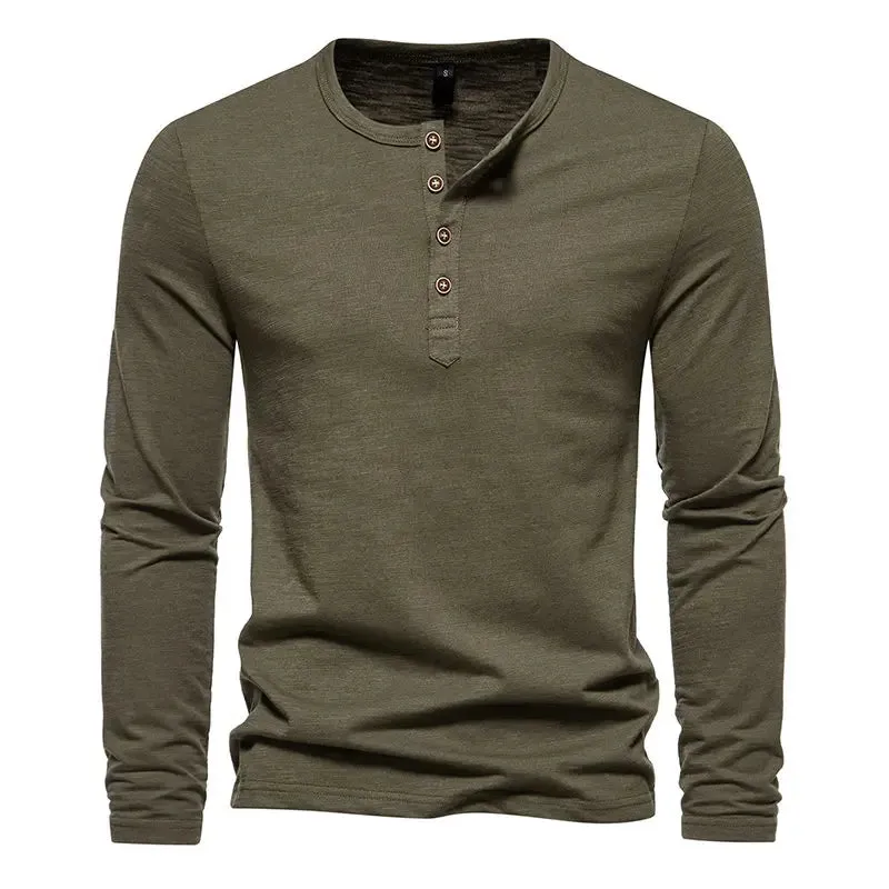 West Louis™ Long Sleeved Henley Collar T-shirts