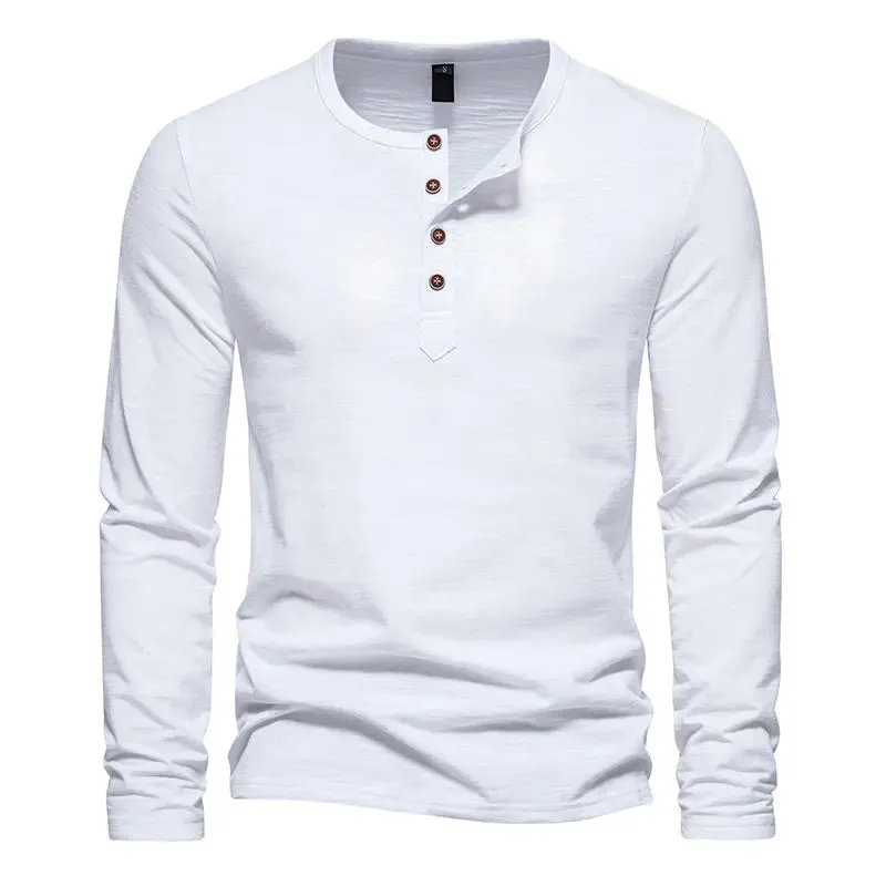 West Louis™ Long Sleeved Henley Collar T-shirts