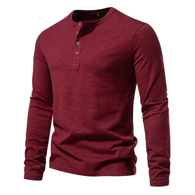 West Louis™ Long Sleeved Henley Collar T-shirts