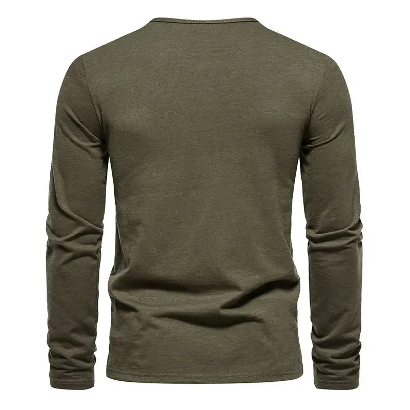 West Louis™ Long Sleeved Henley Collar T-shirts