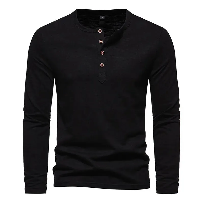 West Louis™ Long Sleeved Henley Collar T-shirts