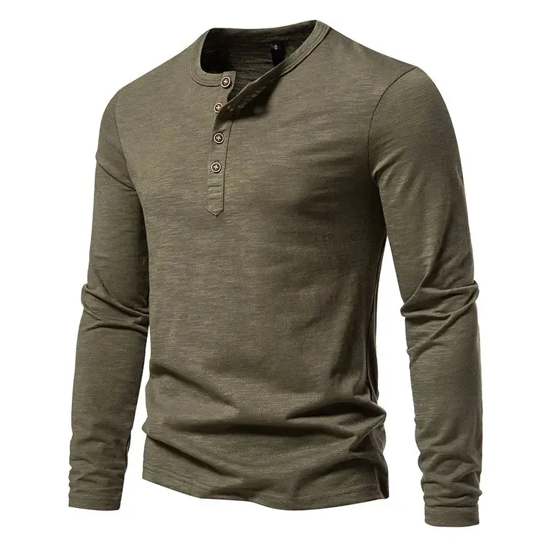West Louis™ Long Sleeved Henley Collar T-shirts