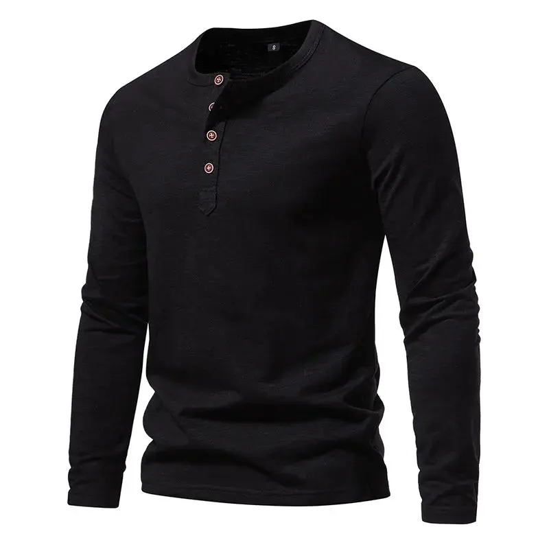 West Louis™ Long Sleeved Henley Collar T-shirts
