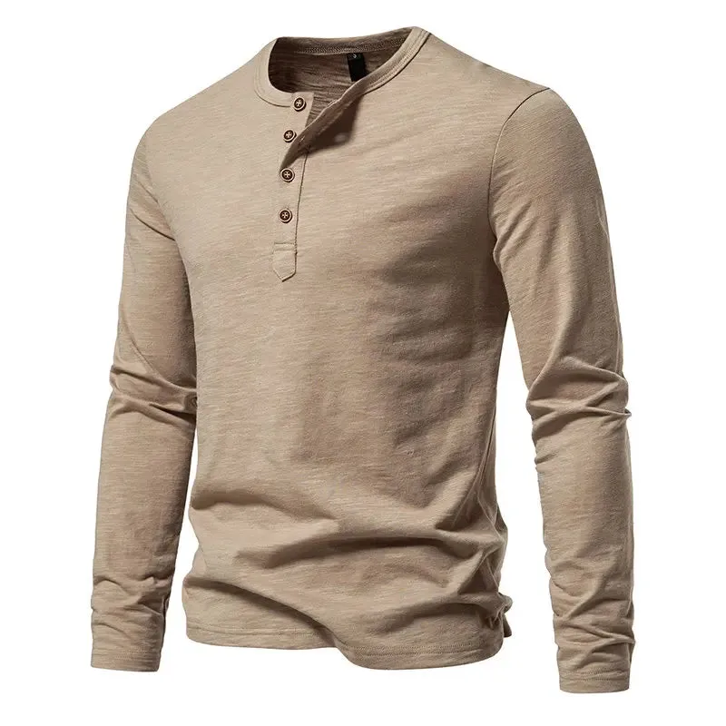 West Louis™ Long Sleeved Henley Collar T-shirts