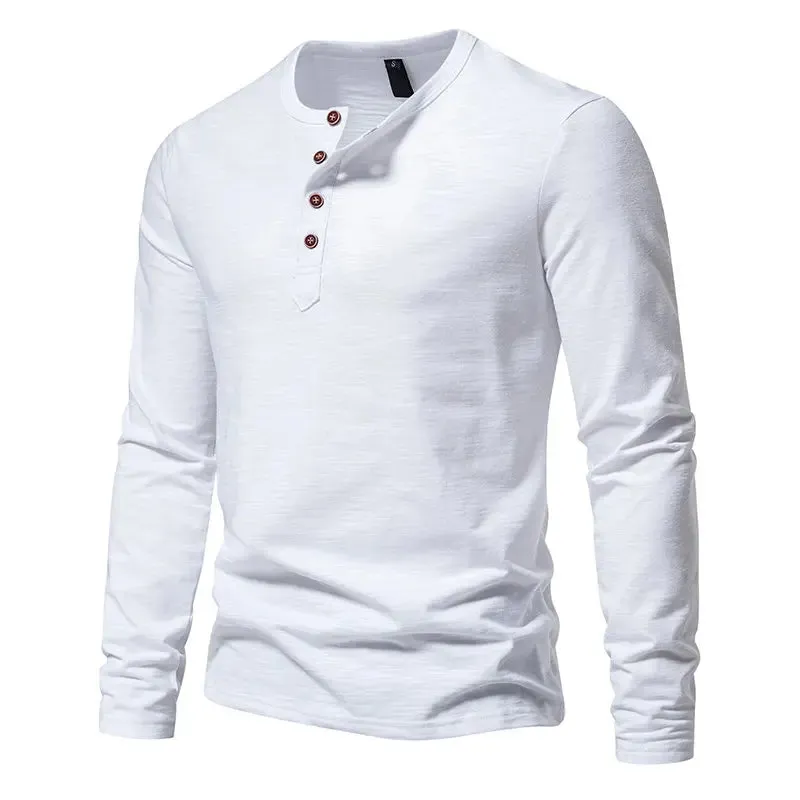 West Louis™ Long Sleeved Henley Collar T-shirts