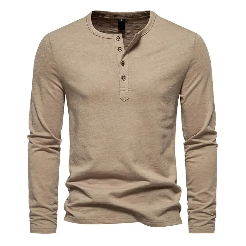 West Louis™ Long Sleeved Henley Collar T-shirts