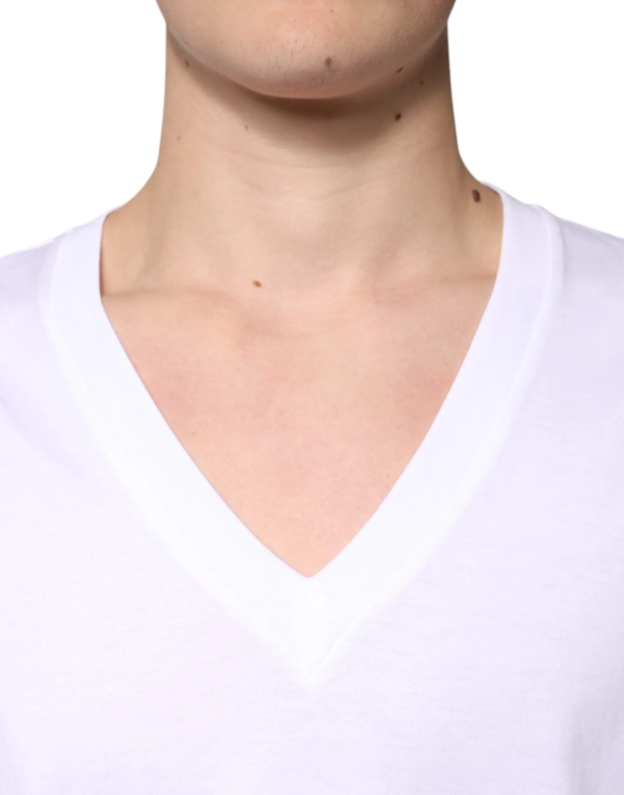 White Cotton V-neck Short Sleeves T-shirt
