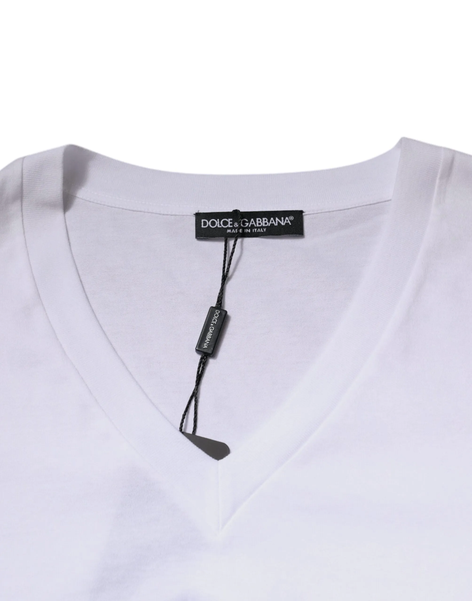 White Cotton V-neck Short Sleeves T-shirt
