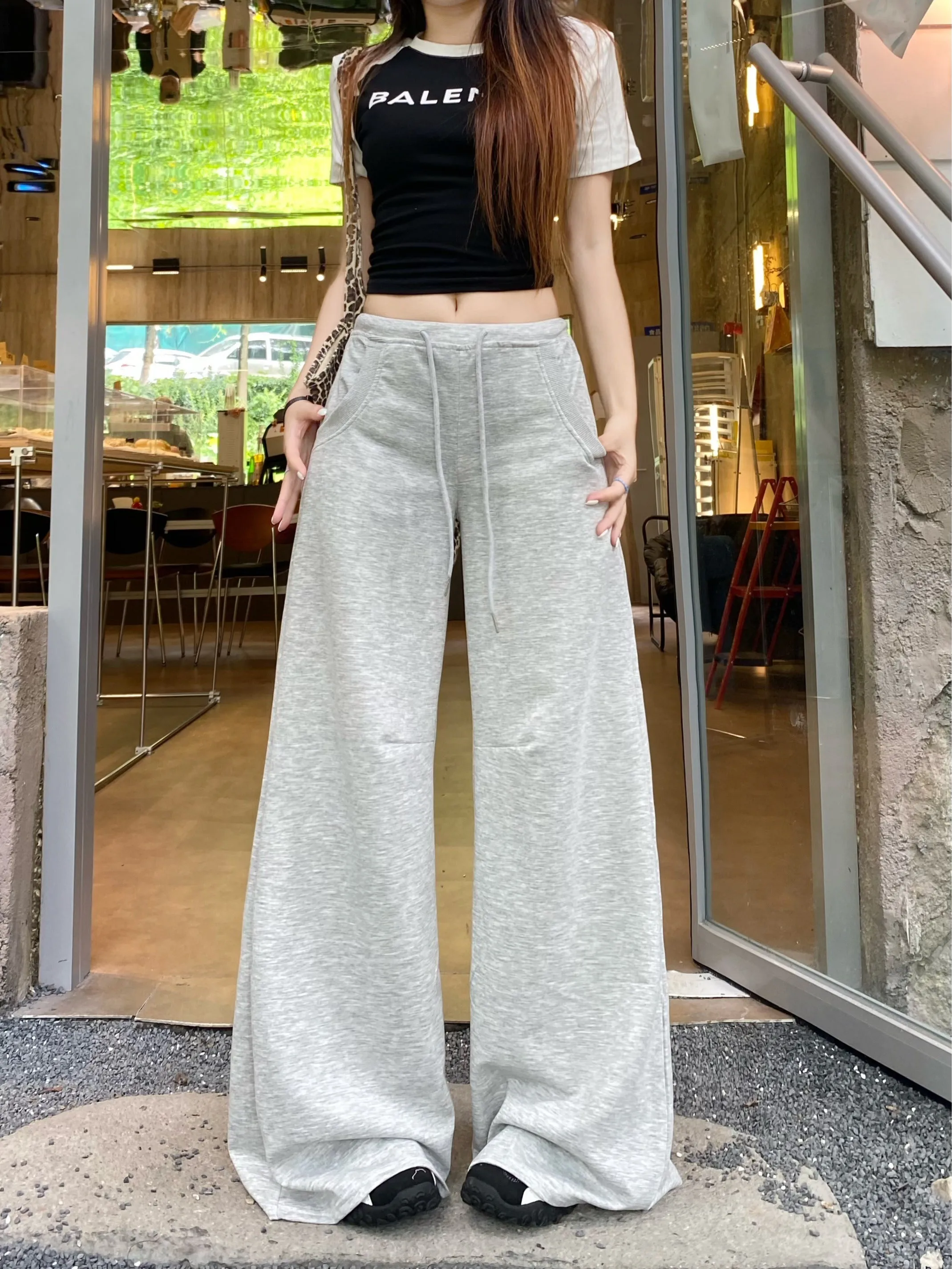 white drawstring casual pants