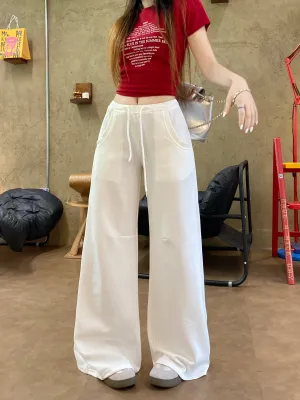 white drawstring casual pants