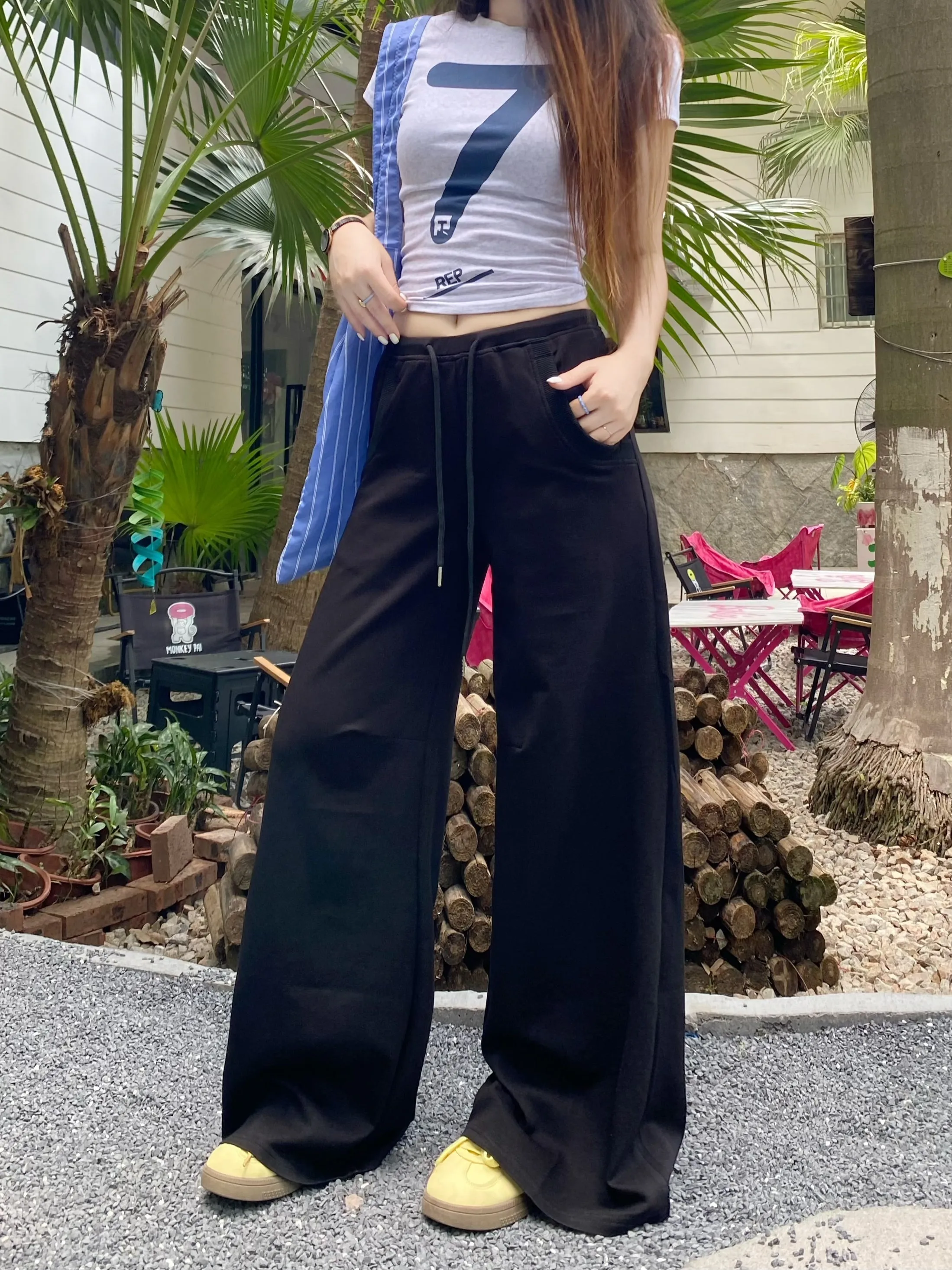 white drawstring casual pants
