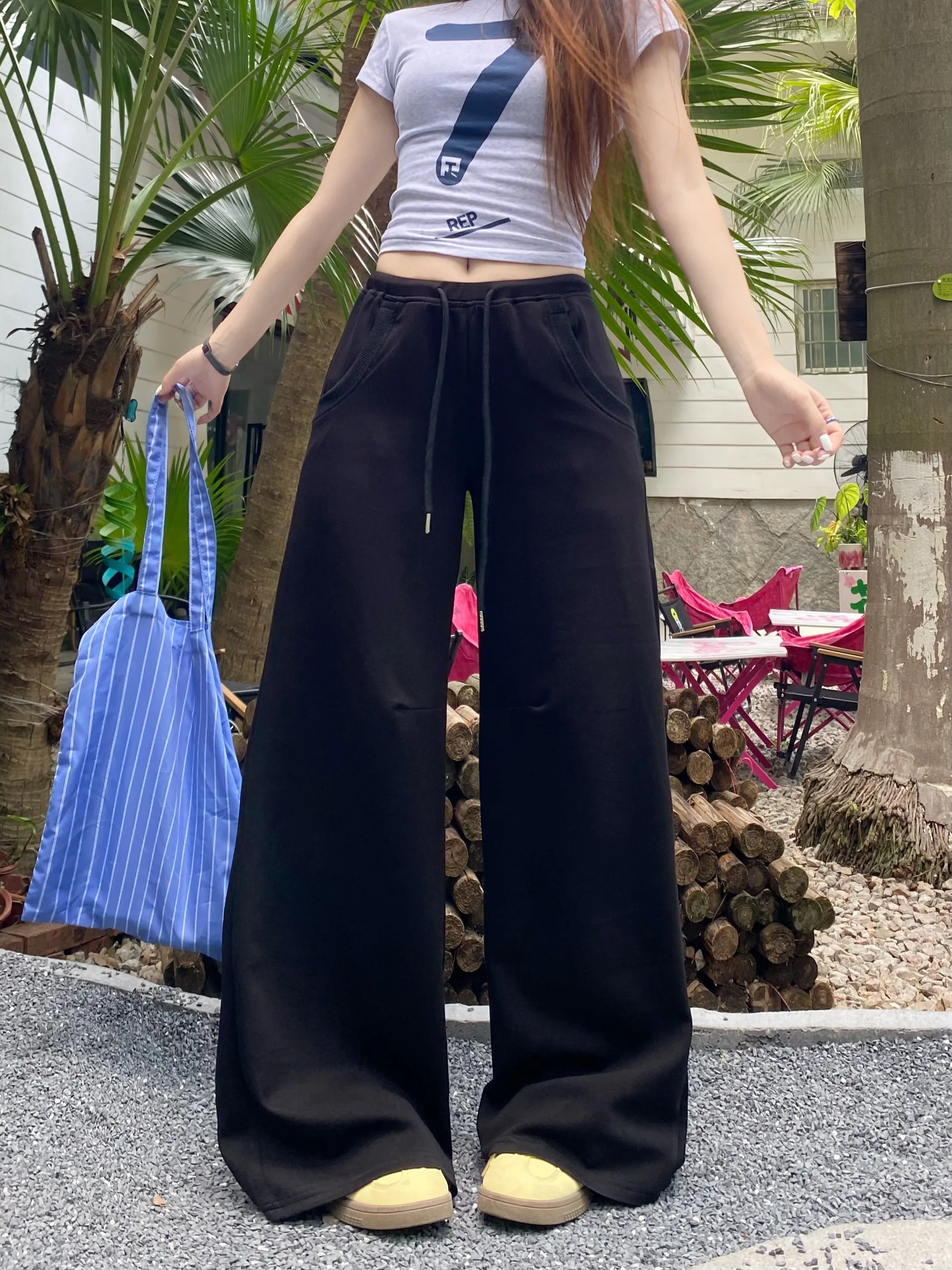 white drawstring casual pants