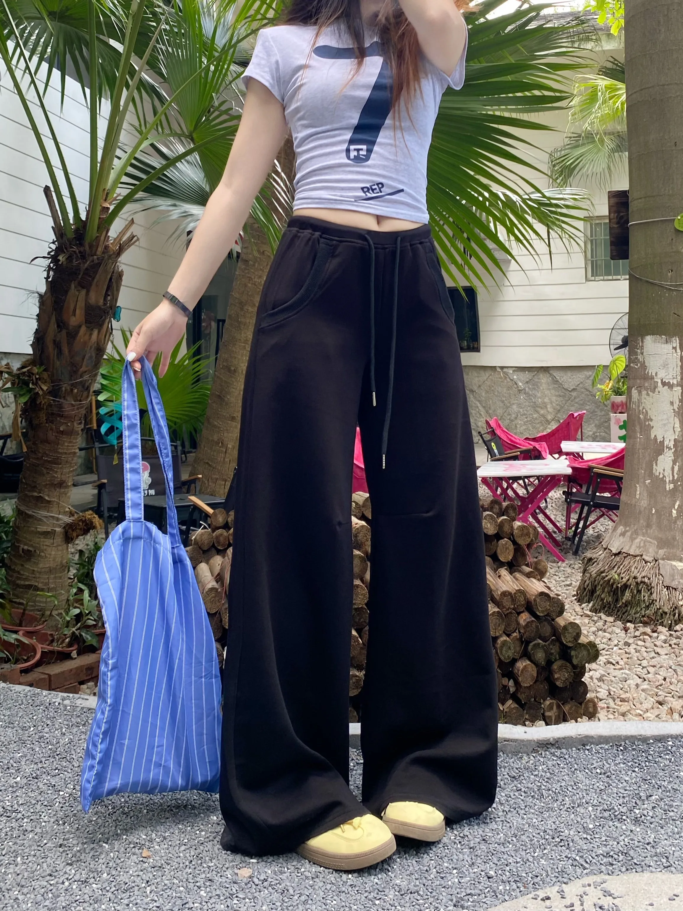 white drawstring casual pants