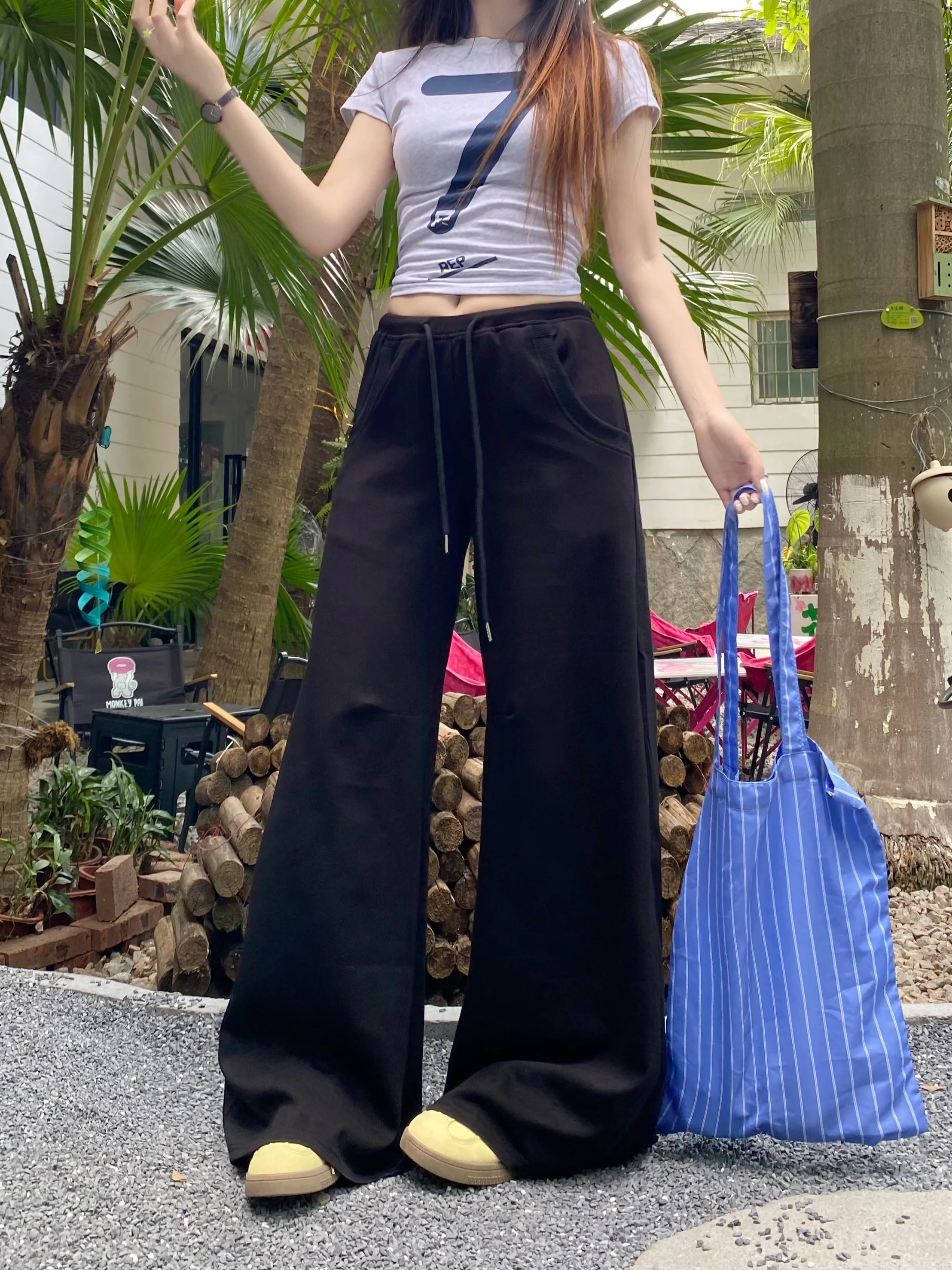white drawstring casual pants