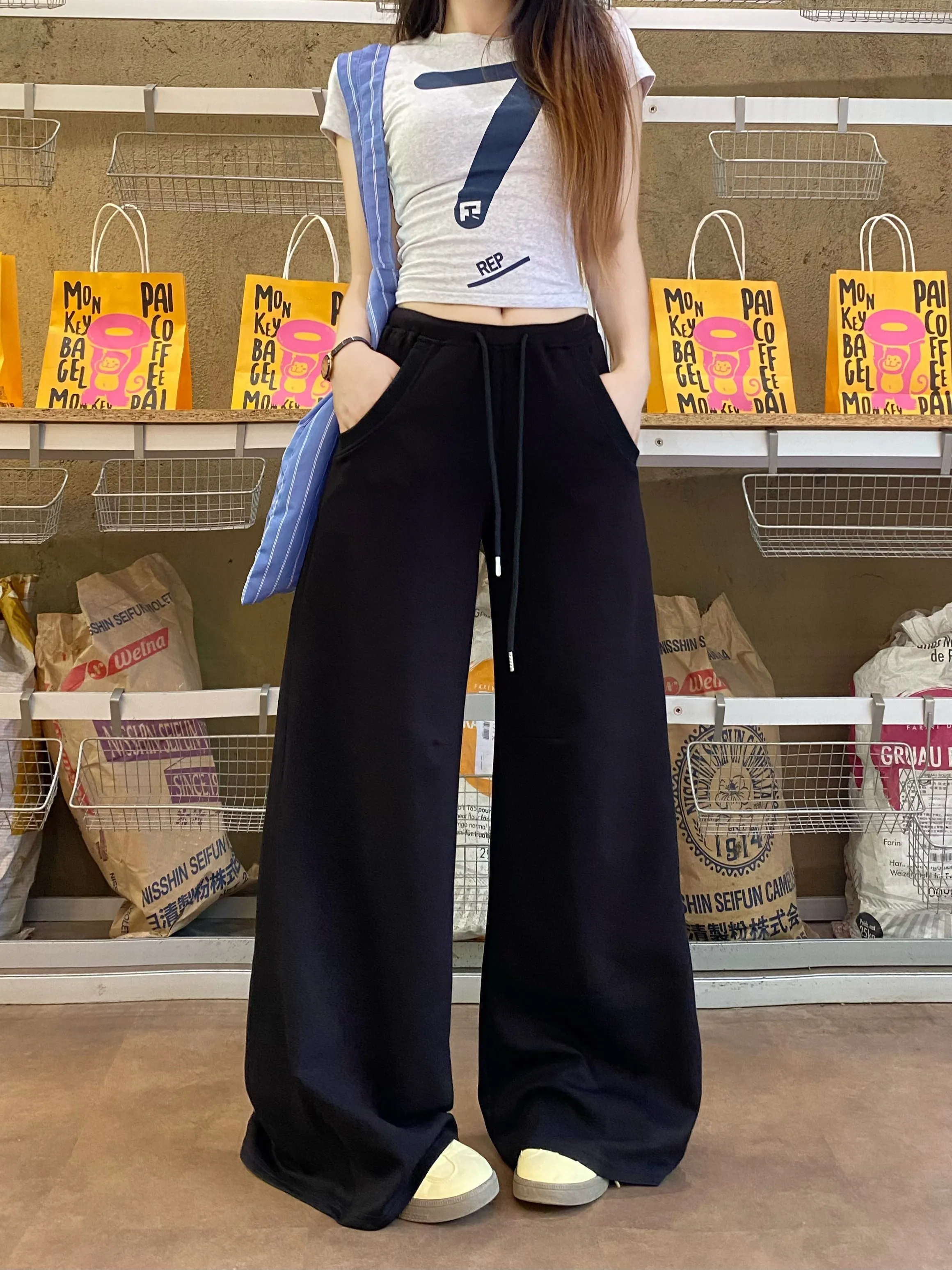 white drawstring casual pants