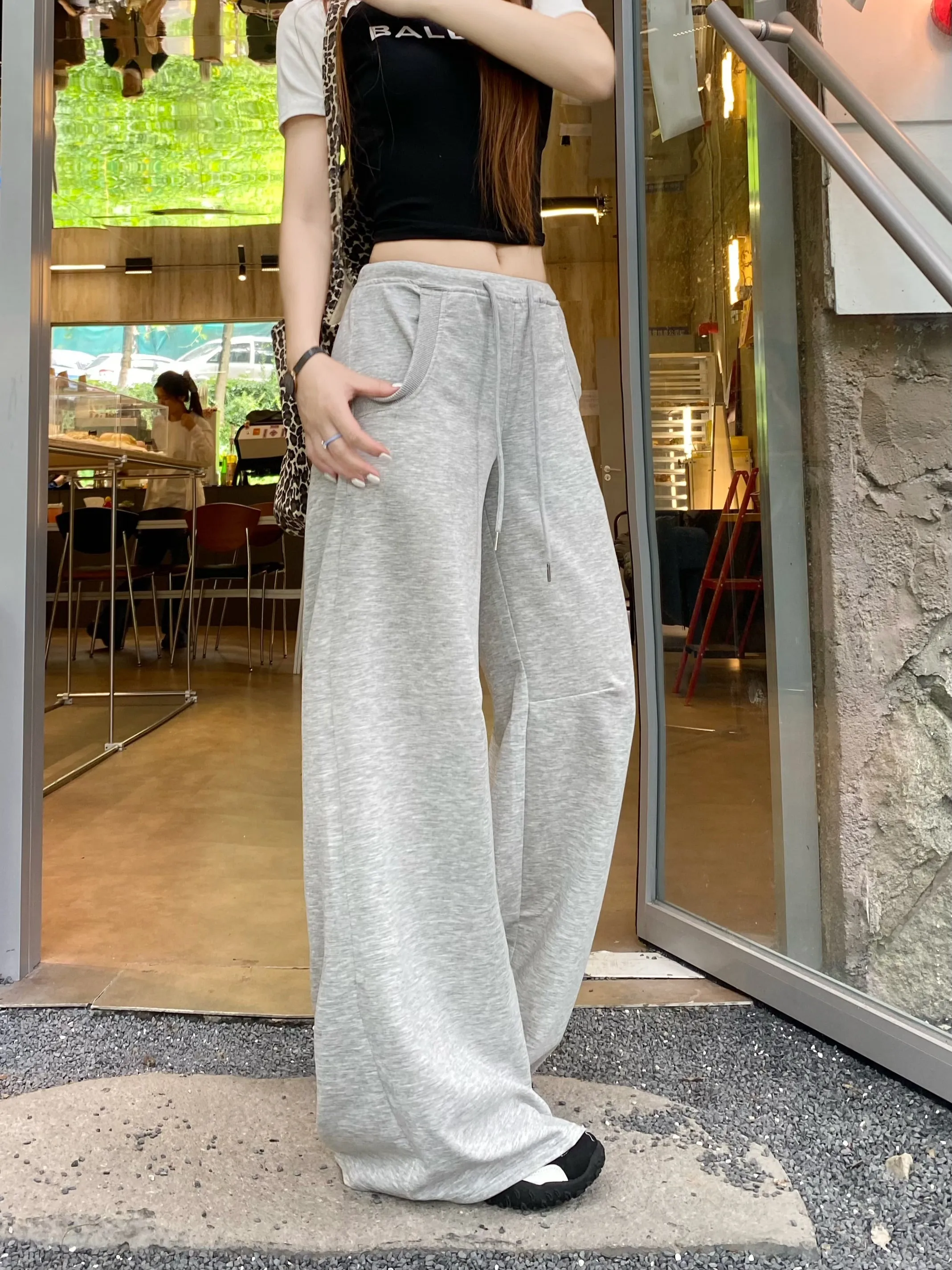 white drawstring casual pants