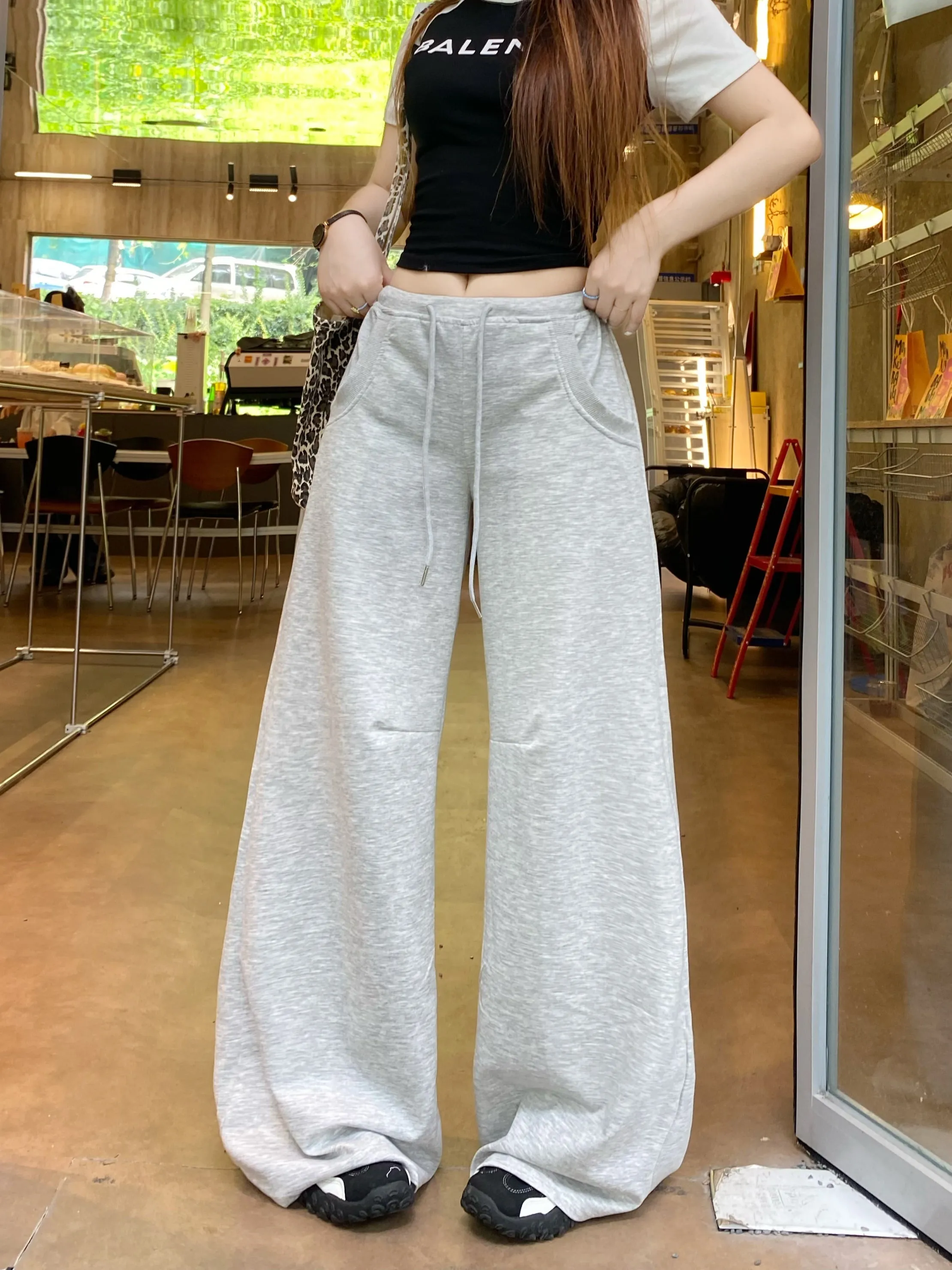 white drawstring casual pants