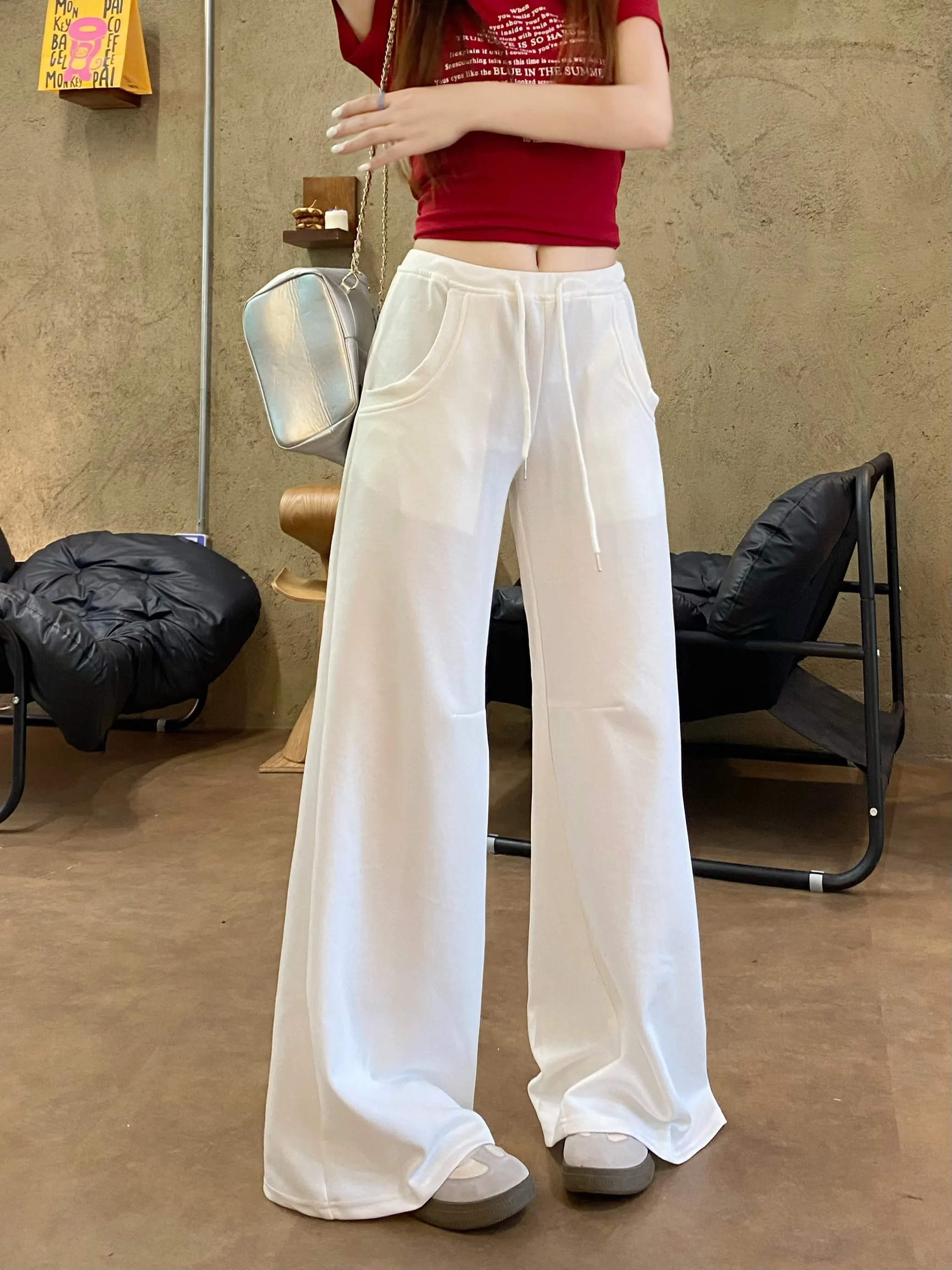 white drawstring casual pants