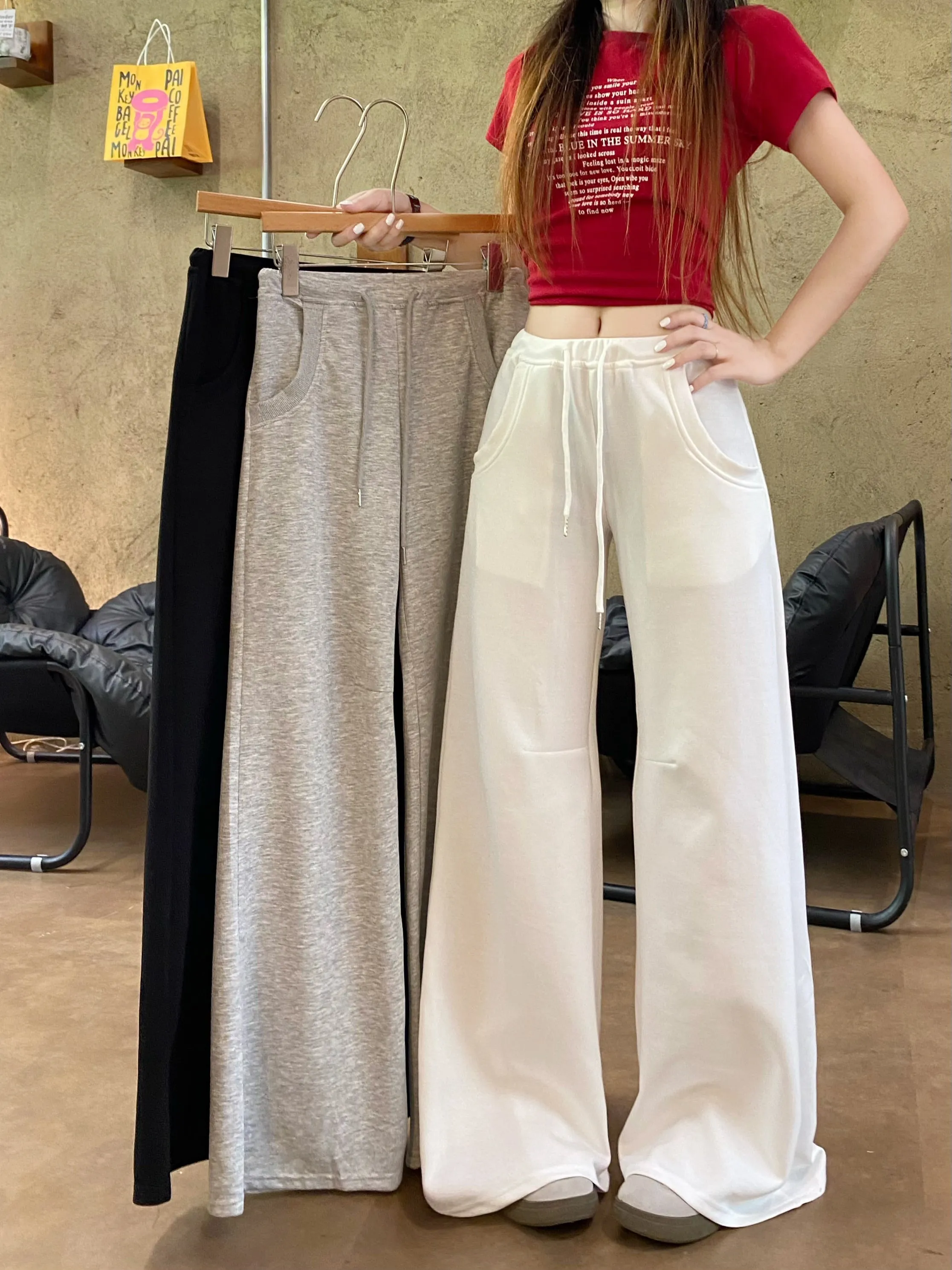 white drawstring casual pants