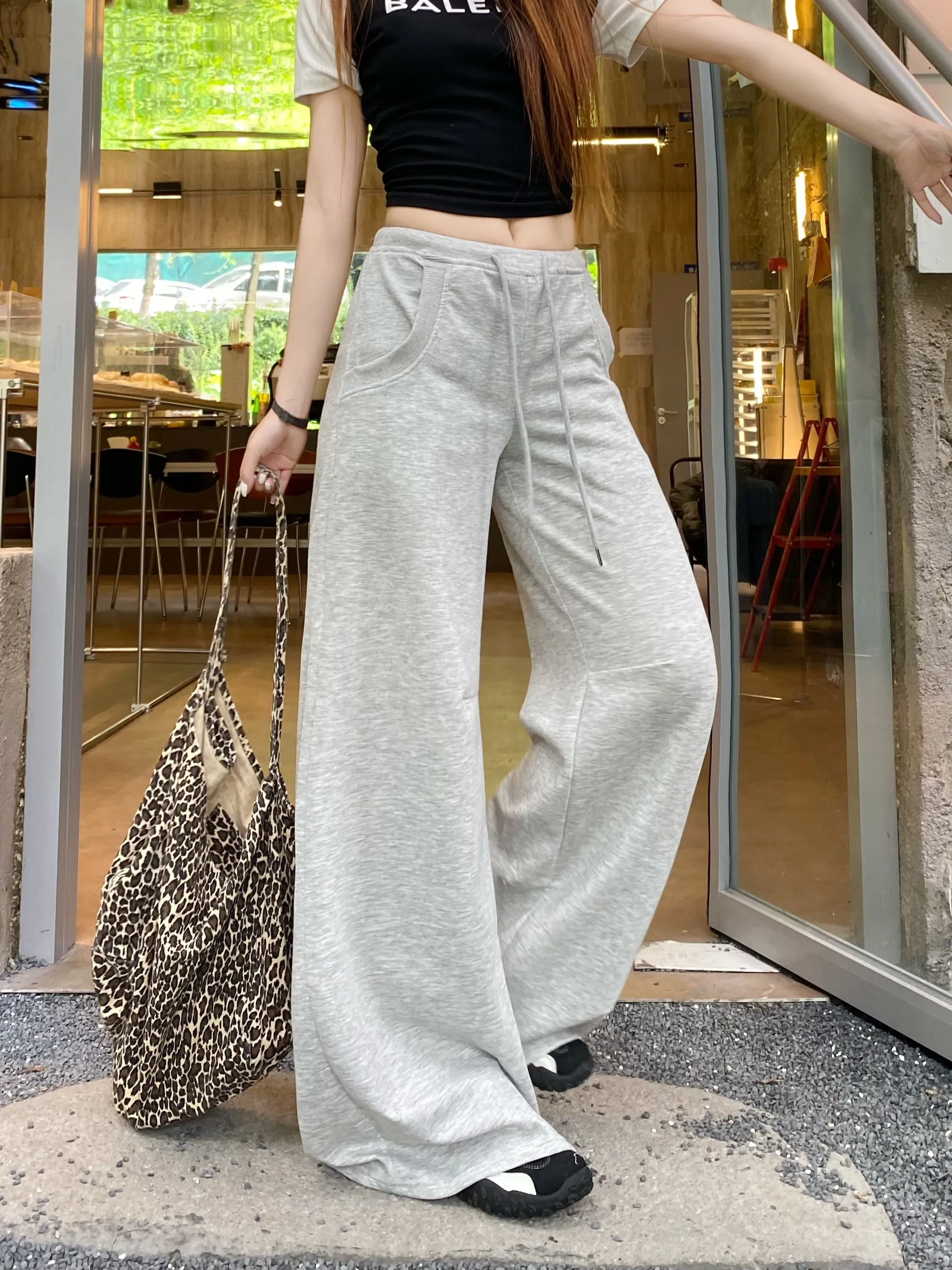 white drawstring casual pants